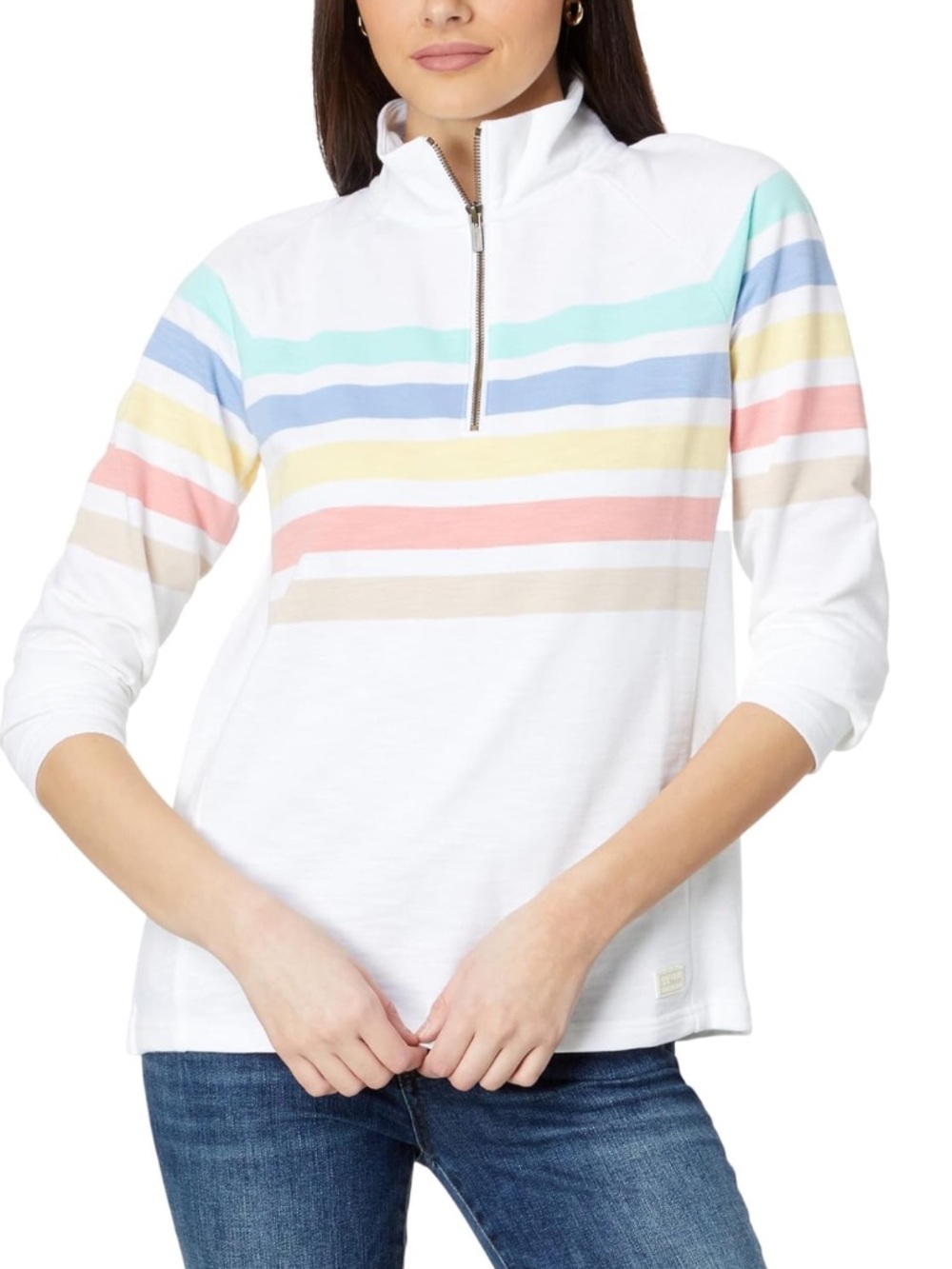 EUC L.L. Bean women's Peak Island quarter zip pull over white Medium
